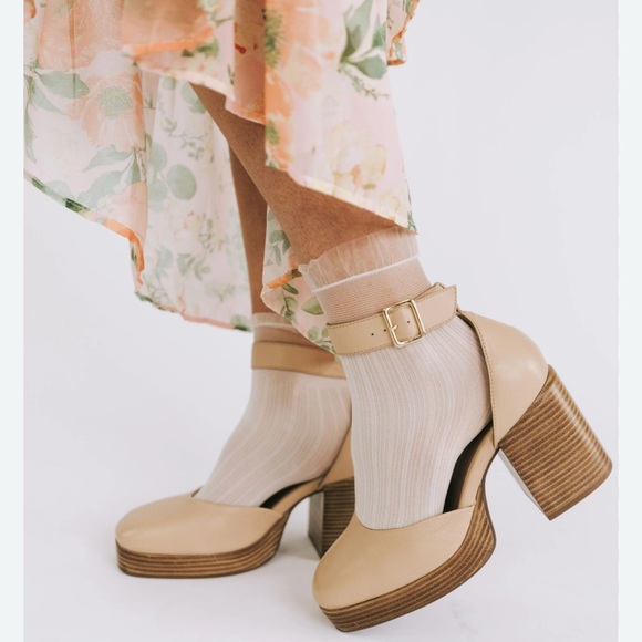 Seychelles Shoes - Seychelles Gleaming Leather Platform Mary Jane block Heels Square toe Nude 9